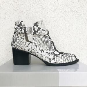 BP Sadey Snake Print Studded Cutout Ankle Boots